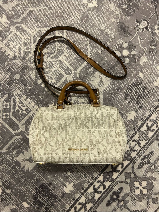 Michael Kors Handbags - Michael Kors Cream MK Logo Crossbody with Brown Trim